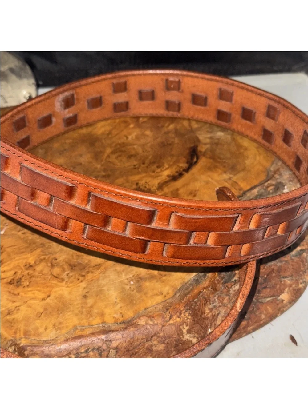 Brown Leather Belt with Embossed Logo